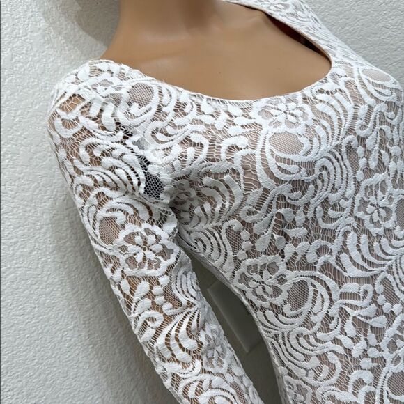 Eva Mendes for New York & Company White Lace Crotchet Midi Dress Sz 2 3/4 Sleeve - Picture 4 of 17